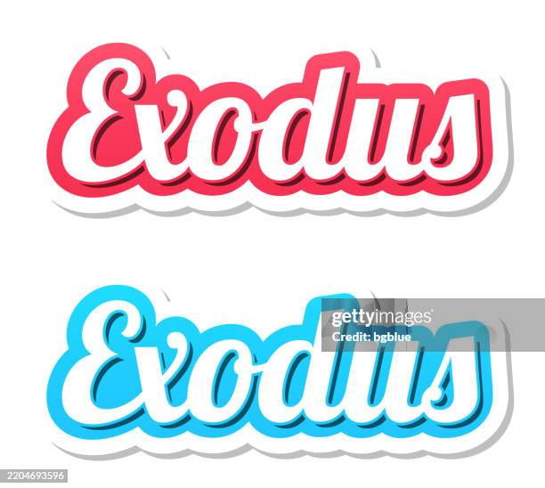 exodus - 3d text in red and blue on white background - evacuation stock illustrations