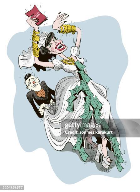 illustrations, cliparts, dessins animés et icônes de mariée amusante et dansante, marié malheureux - angry groom wedding