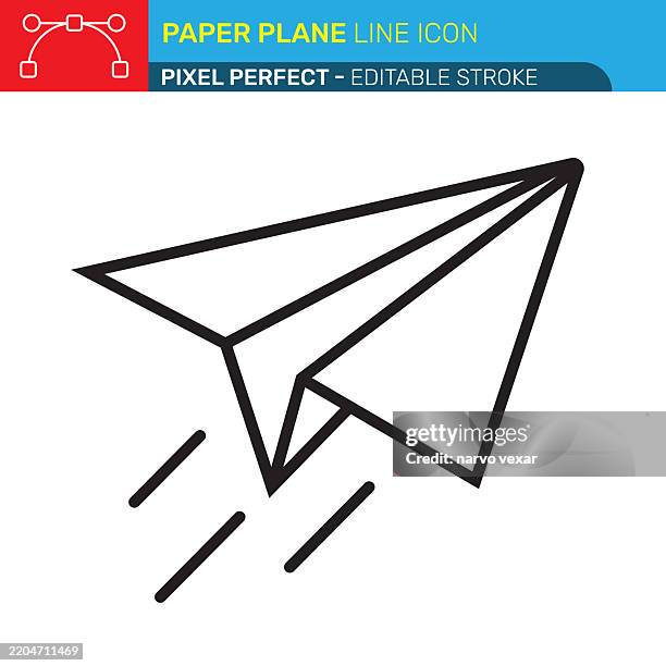 ilustraciones, imágenes clip art, dibujos animados e iconos de stock de icono de línea de avión de papel - píxel perfecto - trazo editable - interfaz de usuario, icono vectorial ux - avión de papel