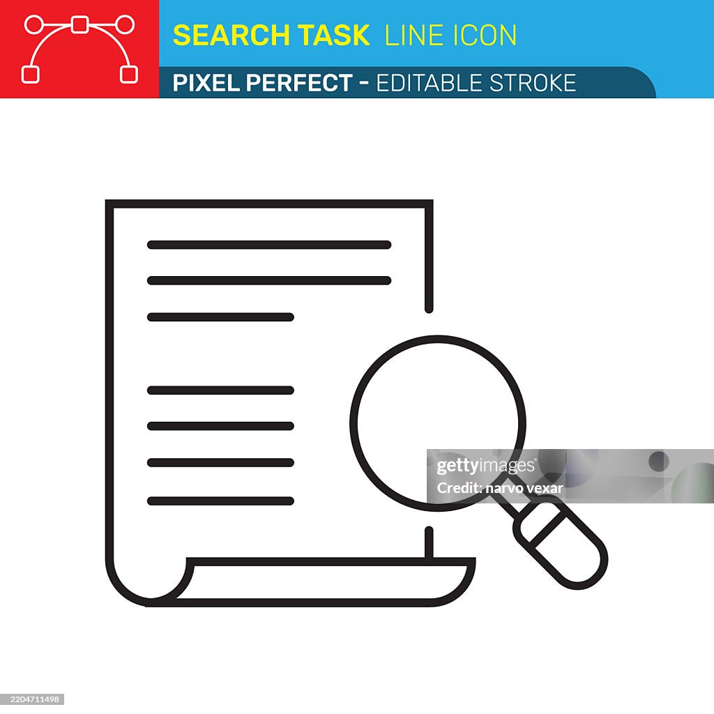 Search Task or Document Review Line Icon - Pixel Perfect - Editable Stroke - UI, UX Vector Icon