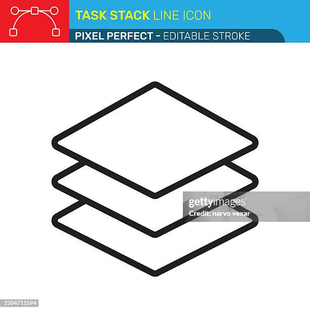 aufgabenstapel oder mehrschichtiges dokumentzeilensymbol - pixelgenau - bearbeitbarer strich - geschichtet stock-grafiken, -clipart, -cartoons und -symbole