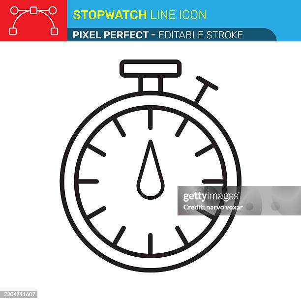 stopwatch or timer line icon - pixel perfect - editable stroke - time measurement icon - infinity symbol editable stock illustrations