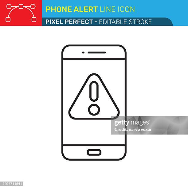phone alert or warning notification line icon - pixel perfect - editable stroke - notification icon stock illustrations