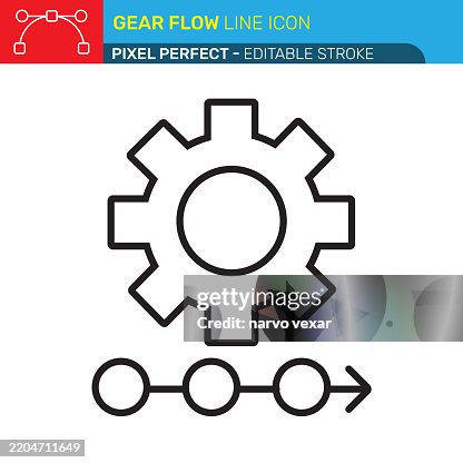 Gear Flow or Process Workflow Line Icon - Pixel Perfect - Editable Stroke Gear Flow or Process Workflow Line Icon - Pixel Perfect - Editable Stroke