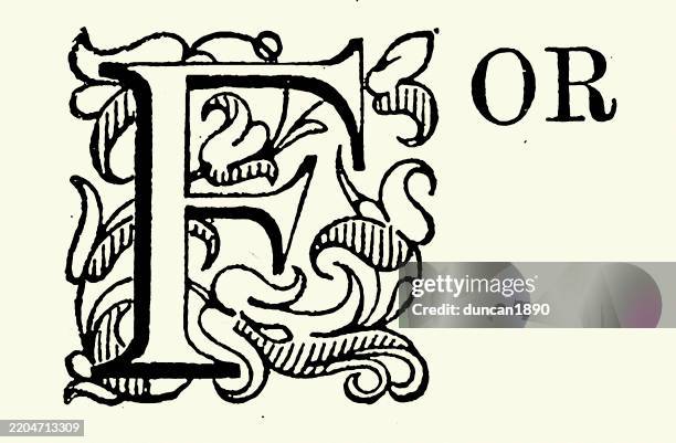 woodblock capital letter f, for, floral pattern - letter f stock illustrations