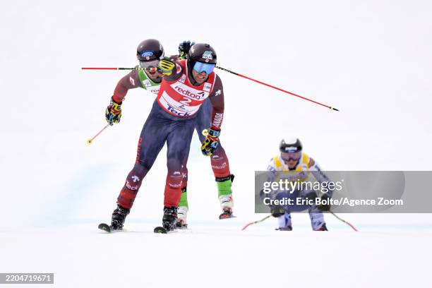 Kevin Drury of Team Canada, Reece Howden of Team Canada, Daniel Paulus of Team Czech Republic compete during the FIS Ski Cross World Cup Men's and...