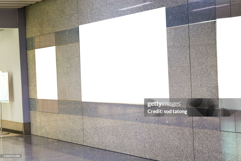 Billboard blank and blue sky, copy space on white screen