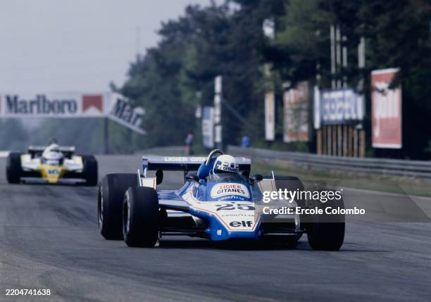 Didier Pironi from France driving the Équipe Ligier Gitanes Ligier JS11/15 Ford Cosworth DFV V8 during practice for the Formula One Belgian Grand...