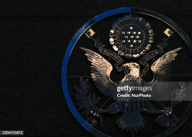 The official seal of the United States is displayed outside the U.S. Embassy, in Ottawa, Ontario, Canada, on March 8, 2025.