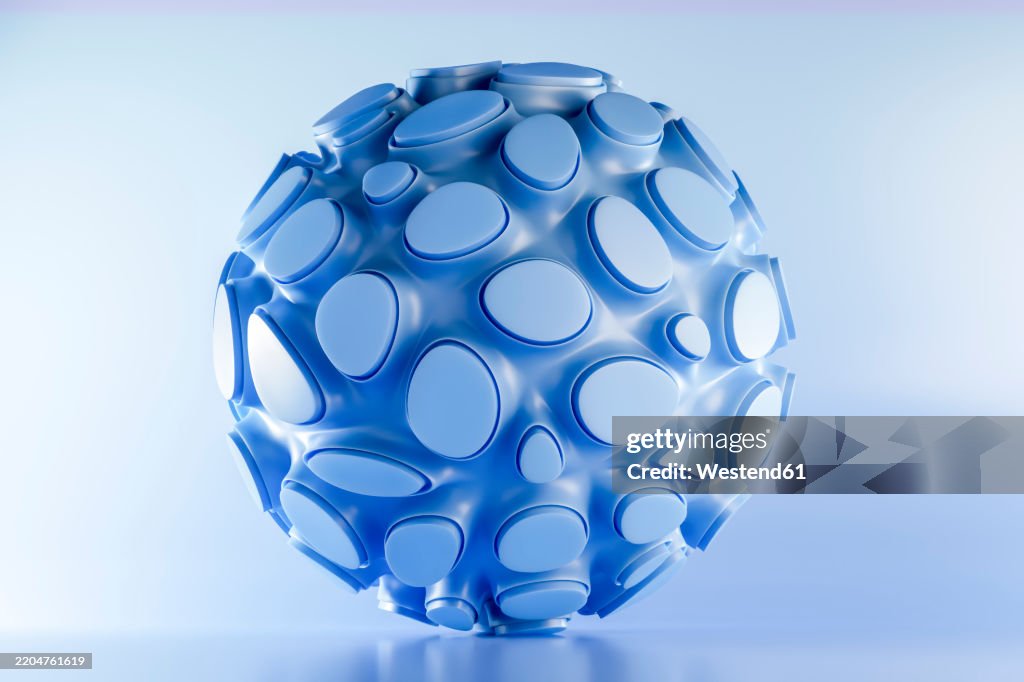 3D rendering of blue crystal sphere with holes