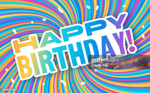 happy birthday colorful rainbow celebration confetti party swirl background - birthday card stock illustrations