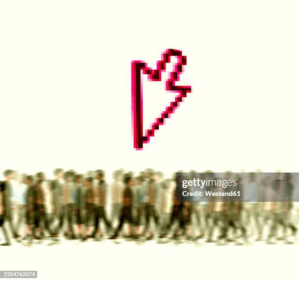 arrow pointing over crowd of walking people - productive icon stock illustrations