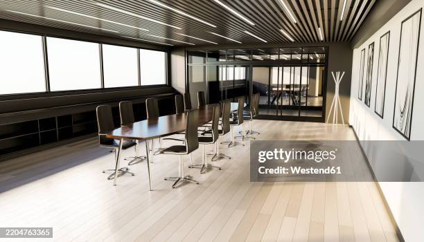 3d rendering of empty office interior with chair and table - empty desk stock illustrations