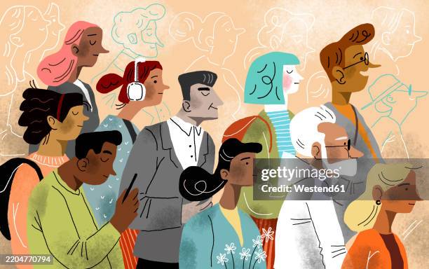 illustration of diverse people in casual clothing representing city life - city life stock illustrations