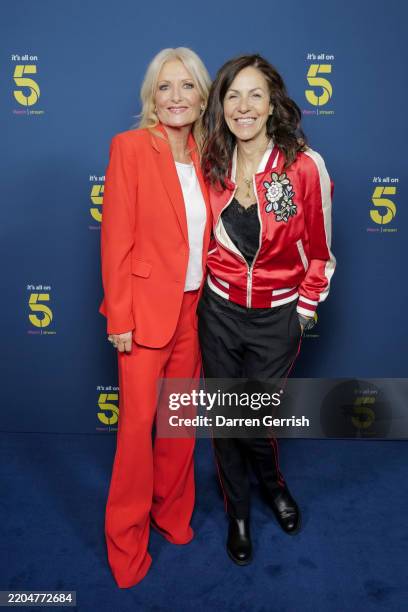 Gaby Roslin and Julia Bradbury attend the launch event for "5", uniting Channel 5 and streaming service My5 under one brand on March 12, 2025 in...