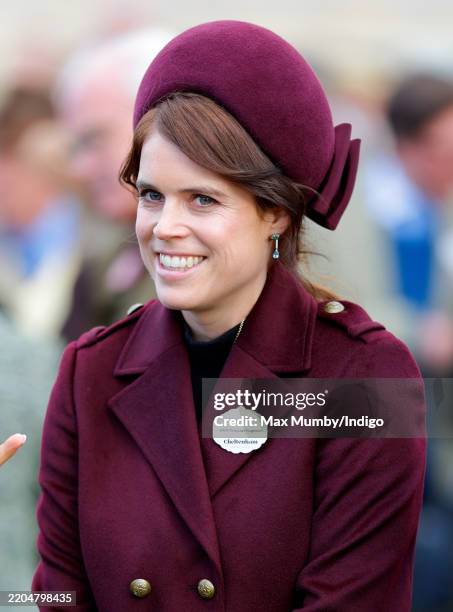 Princess Eugenie attends day 2 'Style Wednesday' of the Cheltenham Festival at Cheltenham Racecourse on March 12, 2025 in London, England.