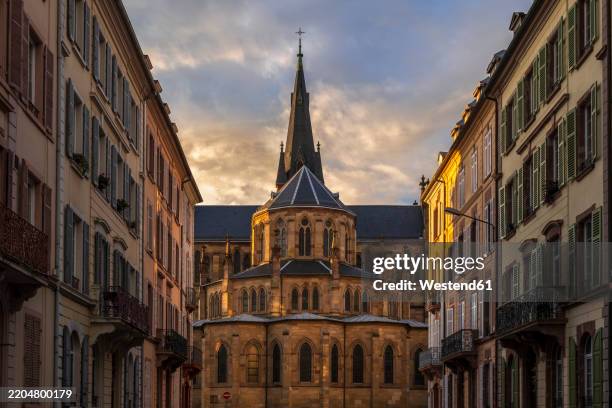 eglise saint-etienne church in mulhouse, alsace, france with gothic revival architecture - alsace stock pictures, royalty-free photos & images