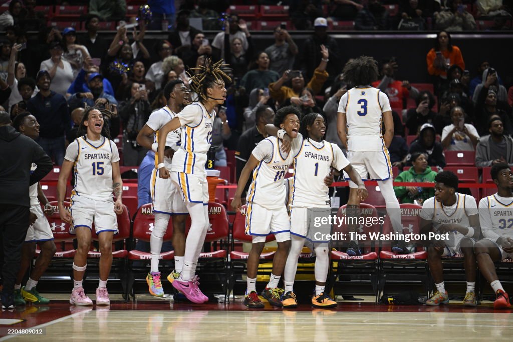 COLLEGE PARK, MD - MARCH 15: Laurel players celebrate besting W