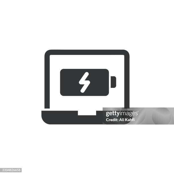 laptop charging glyph solid icon. solid icon that can be applied anywhere, simple, pixel perfect and modern style. - computer power cord stock illustrations