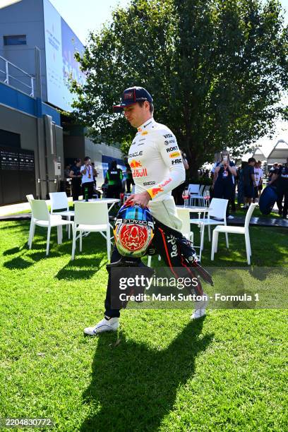 Max Verstappen of the Netherlands and Oracle Red Bull Racing walks in the Paddock during previews ahead of the F1 Grand Prix of Australia at Albert...