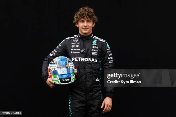 Andrea Kimi Antonelli of Italy and Mercedes poses for a portrait during previews ahead of the F1 Grand Prix of Australia at Albert Park Grand Prix...