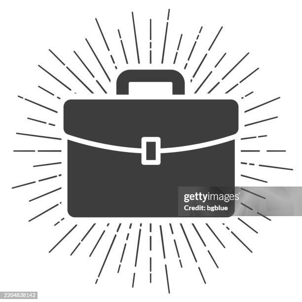 ilustrações de stock, clip art, desenhos animados e ícones de briefcase. icon with sunbursts on white background - pasta executiva