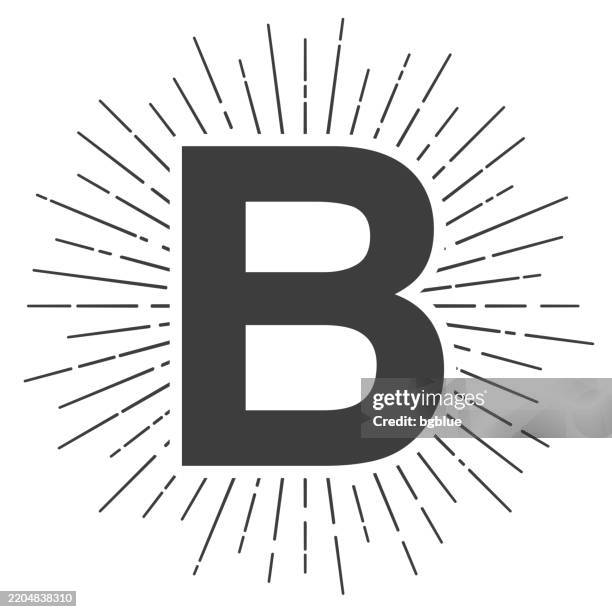 illustrations, cliparts, dessins animés et icônes de lettre b. icône avec des rayons de soleil sur fond blanc - lettre b