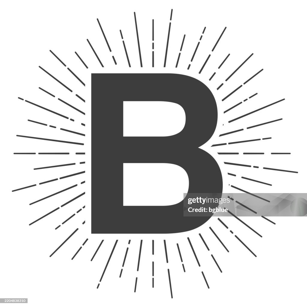 Letter B. Icon with sunbursts on white background