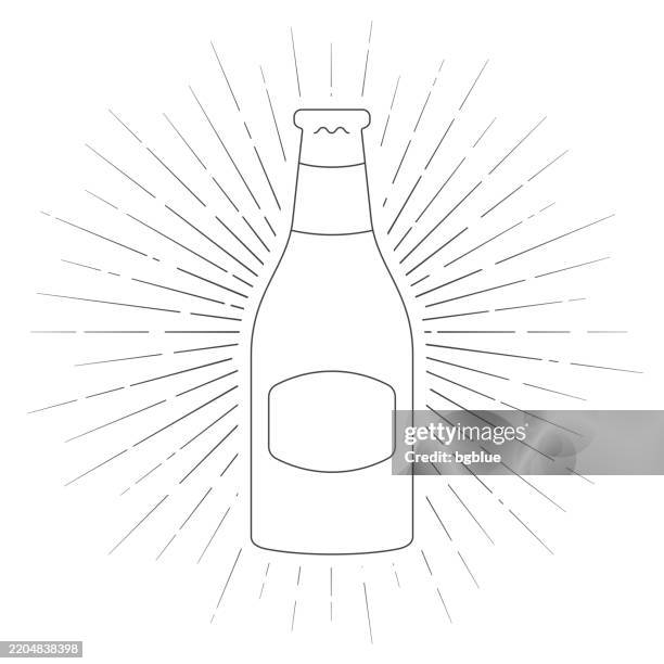 beer bottle. line icon with sunbursts on white background - sparkling cider stock illustrations