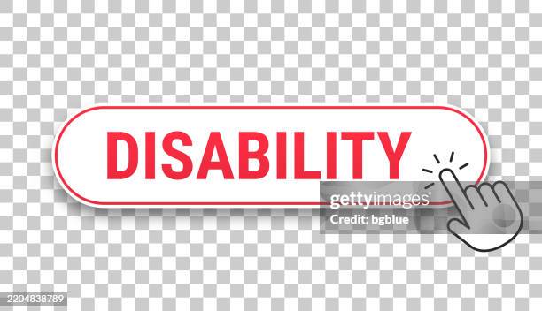 disability - 3d click web button with hand cursor on blank background - pushing limits stock illustrations