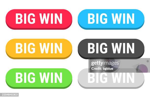 big win - colorful 3d click web buttons on blank background - large power switch stock illustrations
