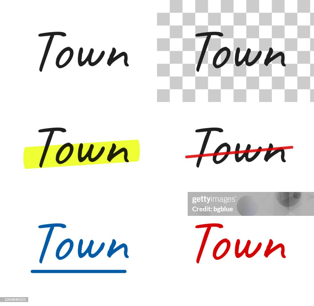 Town In Cursive Town Handwritten Text Highlighted Crossed Out Underlined On Blank ...