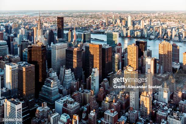 skyscrapers in midtown manhattan, aerial view, new york city, usa - new york imagens e fotografias de stock