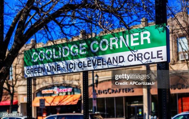 coolidge corner train stop - green line - mbta - brookline massachusetts - brookline massachusetts stock pictures, royalty-free photos & images