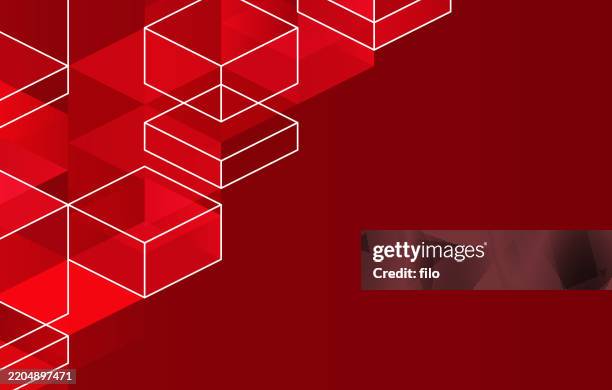 illustrations, cliparts, dessins animés et icônes de cubes rouges formes motif isométrique fond de conception - jeu de construction