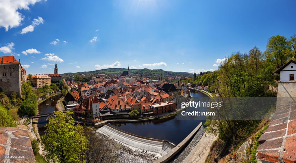 180 degrees panorama of old town Cesky Krumlov
