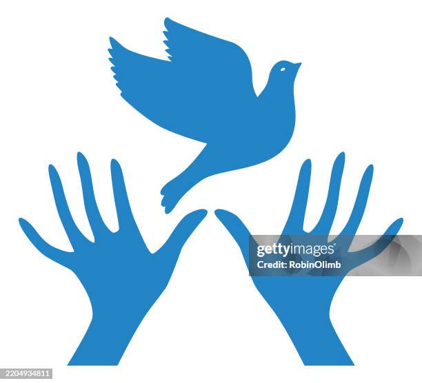 hands releaseing peace dove - bird set free stock illustrations