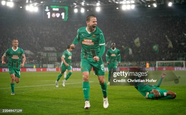 Louis Schaub of SK Rapid celebrates scoring his team's second goal during the UEFA Conference League 2024/25 Round of 16 Second Leg match between SK...