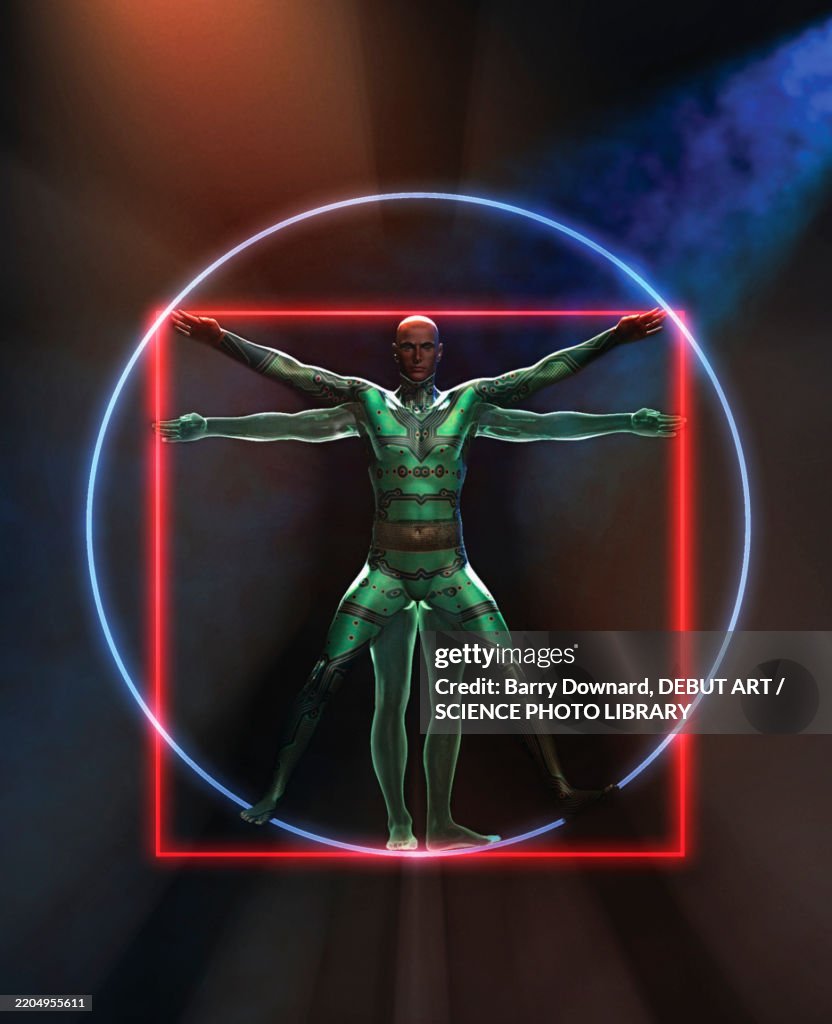 Futuristic Vitruvian Man, conceptual illustration