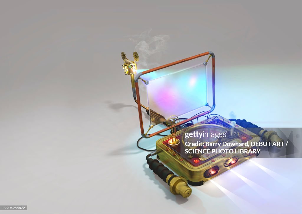Steampunk portable TV, illustration
