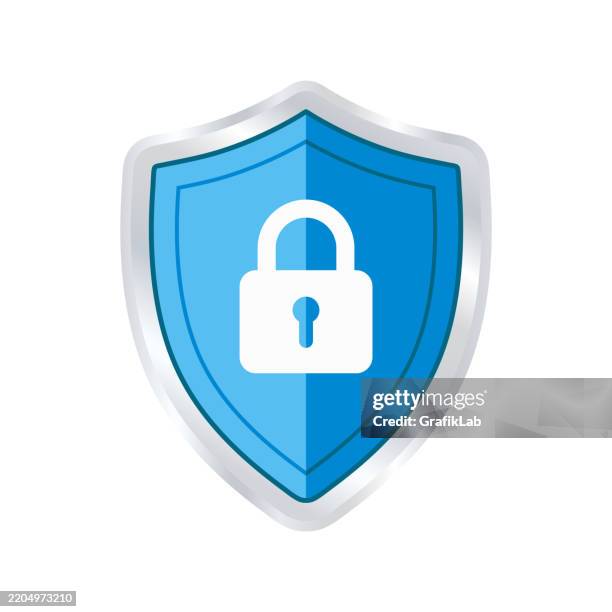 blue shield icon lock symbol security concept - computer virus stock illustrations