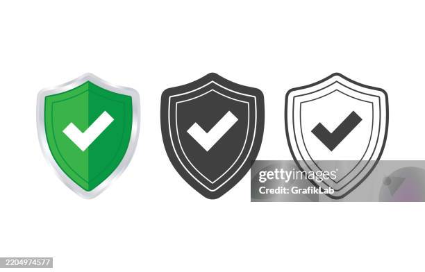 shield icon set with checkmark - cloud security stock illustrations