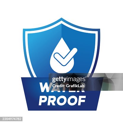 Waterproof Certification Logo Blue Shield Water Drop Check Mark Design Waterproof Certification Logo Blue Shield Water Drop Check Mark Design