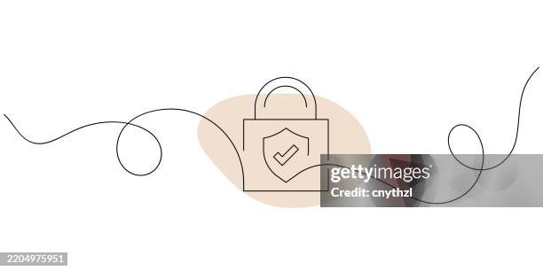 durchgehende linienzeichnung des sicherheitssymbols. handgezeichnete symbol-vektor-illustration. - computerhacker stock-grafiken, -clipart, -cartoons und -symbole