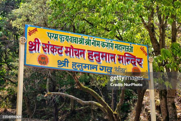 Sign is at the Shri Sankat Mochan Hanuman Mandir in Nainital, Uttarakhand, India, on April 21, 2024.