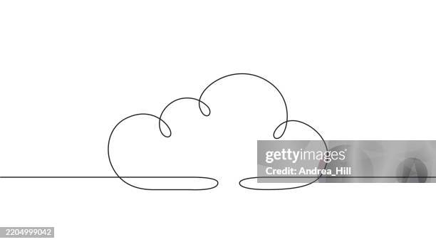 cloud continuous line drawing with editable stroke and copy space banner - steam transparent background stock illustrations