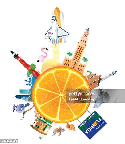 space shuttle taking off from florida and symbols - atlantis stock illustrations