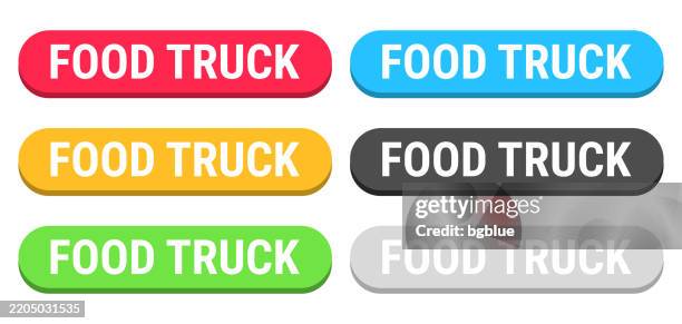food truck - colorful 3d click web buttons on blank background - food truck logo stock illustrations