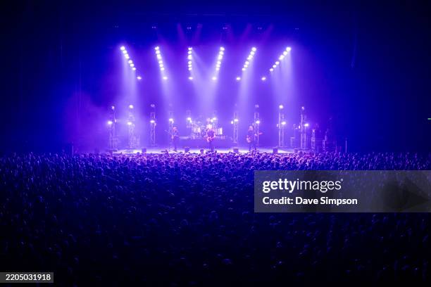 Phil Knight, Tom Larkin, Jon Toogood and Karl Kippenberger of SHIHAD perform at Spark Arena on March 14, 2025 in Auckland, New Zealand.