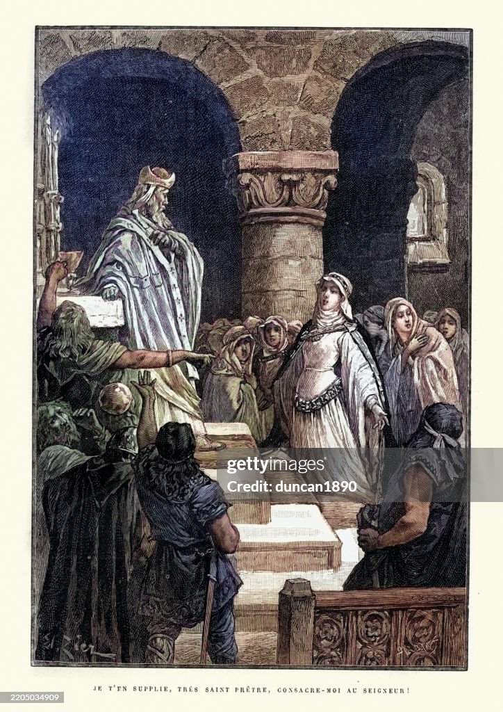 Saint Radegund persuading the bishop of Noyon to ordain her as a deaconess, 6th Century